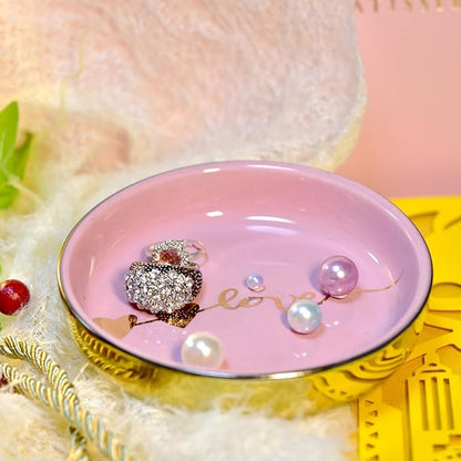 Ceramic Tray Love Dish Bowl Jewelry Holder Trinket Tray for Rings Earrings Necklace Organizer,Bridesmaid Christmas Birthday Gift for Women Girls