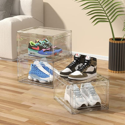 12 Packs Acrylic Shoe Boxes, Clear Plastic Stackable Acrylic Sneaker Boxes, Display Case for Sneaker Fits Up to US Size 15