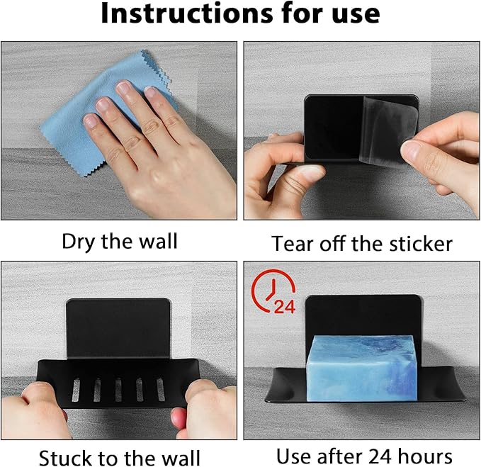 2 Pack Soap Holder for Shower Wall, 5 Slot Self-Adhesive Soap Dish for Shower, Wall Mounted Shower Soap Holder Dishes for Bathroom, Stainless Steel Soap Tray Black