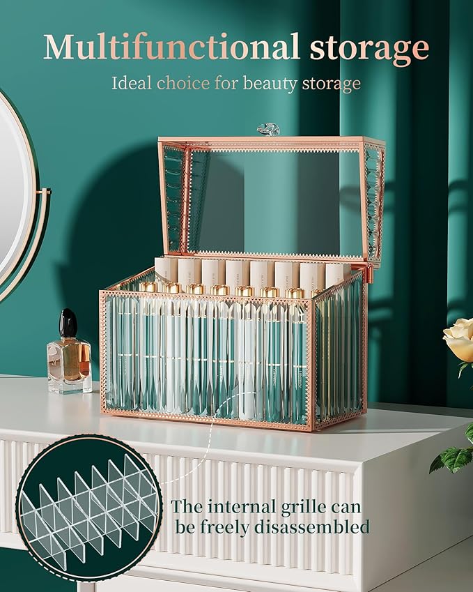 Youdepot Lipstick Organizer Lipstick Holder - 24 Spaces, Tempered Glass Lip Gloss and Perfume Organizer,Vanity Lipstick Holder and Organizer.