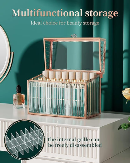 Youdepot Lipstick Organizer Lipstick Holder - 24 Spaces, Tempered Glass Lip Gloss and Perfume Organizer,Vanity Lipstick Holder and Organizer.