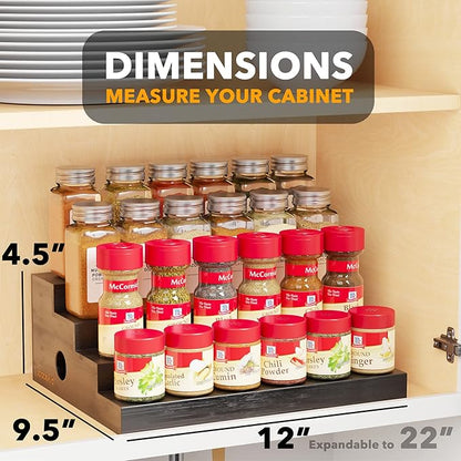 SpaceAid Bamboo Spice Rack Organizer for Cabinet, Kitchen Pantry Spices Storage Rack for Cabinets Organization, Home Seasoning Tiered Can Goods Racks Wood Shelf Organizers (4 Tier, Black)