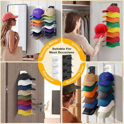Coopache Hat Organizer for Baseball Caps 2 Pack, Hat Rack for Hanger Wall or Door Ball Cap Storage Holder for 16 Hats Hanging (Black & White, One size)