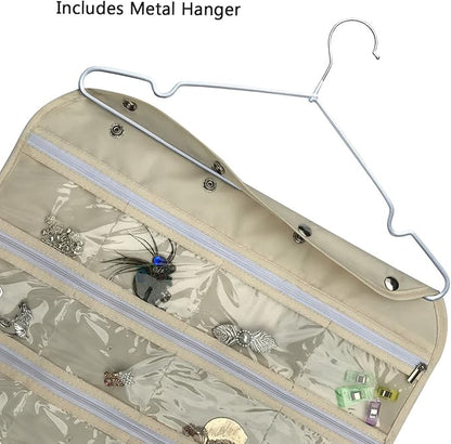 BB Brotrade Hanging Jewelry Organizer,Accessories Organizer,56 Zipper Pocket Organizer for Holding Jewelries (Beige-Zipper)