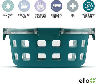 Ello Duraglass Meal Prep Container- Glass Food Storage Container with Silicone Sleeve and Airtight BPA-Free Plastic Lid, Dishwasher, Microwave, and Freezer Safe