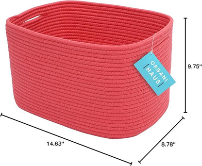 Coral Rainbow Cotton Rope Basket for Shelf Storage - 15"×10"×9½" - Colorful Decorative Basket for Kids - Nursery, Playroom, Classroom - Toy Storage, Books, Towels