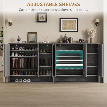 Modern Entryway Shoe Storage Cabinet – 46 Inch Wooden Organizer with Adjustable Shelves, Fluted Door, Holds 30-35 Pairs, Space-Saving Hallway Furniture, Vintage Grey Color