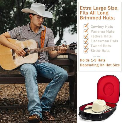 Foeran Travel Hat Case For Cowboy Panama & Fedora Hat, Waterproof & Crush Proof Cowboy Hat Box Wide-brimmed Hats Storage Holder Hat Carrier - Large, Red