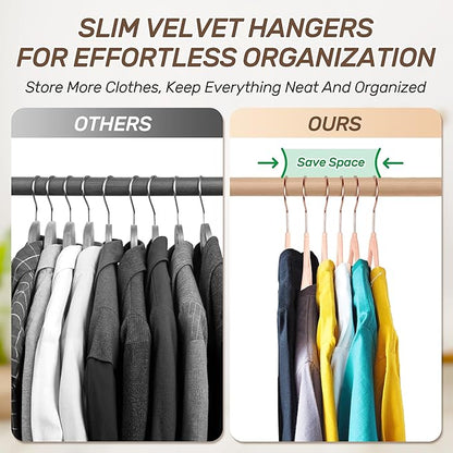 Sishynio Velvet Hangers 30 Pack with Rose Gold Hooks, Non-Slip, Space Saving & Heavy Duty Slim Flocked Hangers for Clothes, Dresses, Suits, Coats & Pants(Pink)