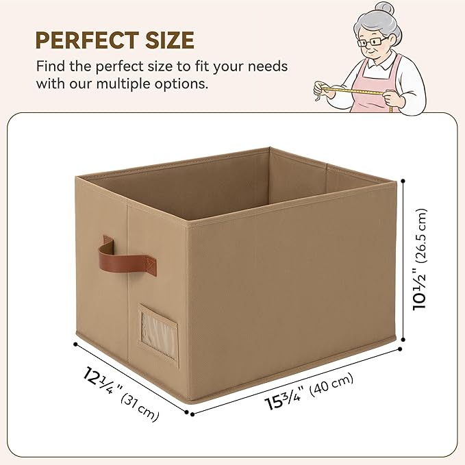 GRANNY SAYS Fabric Storage Bins with Handles, Collapsible Storage Baskets for Shelves, Closet Organizers and Storage Bins, Storage Boxes for Clothes, Brown, Large, 3-Pack