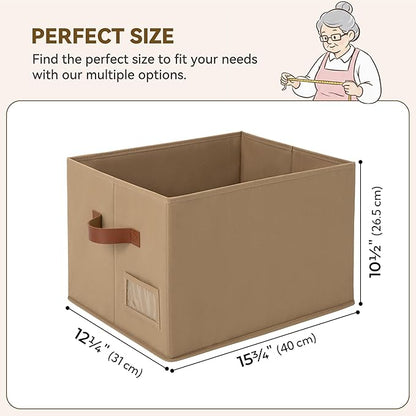 GRANNY SAYS Fabric Storage Bins with Handles, Collapsible Storage Baskets for Shelves, Closet Organizers and Storage Bins, Storage Boxes for Clothes, Brown, Large, 3-Pack