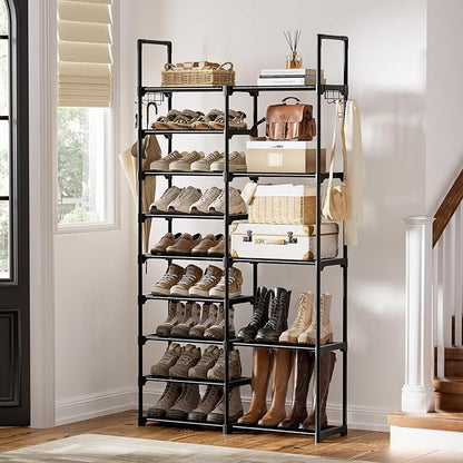 WOWLIVE 9 Tiers Shoe Rack Shoe Storage Shoe Organizer 30-35 Pairs Shoe Tower Unit Shelf Durable Metal Pipes with Plastic Connectors Stackable Cabinet Black(SSS2B9)