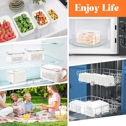 8 Pieces Fruit Storage Containers for Fridge with Lids and Strainer, 4Pack Fruit Containers for Fridge, Fresh Produce Saver Keeper for Vegetable Fruit Salad, BPA Free Fruit Organizer for Refrigerator