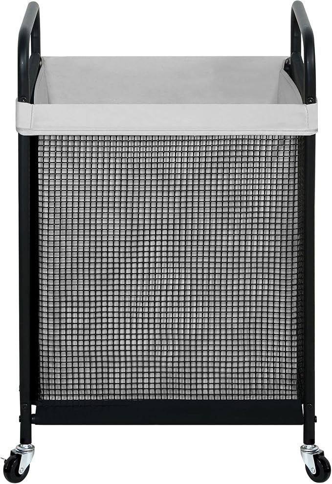 STO STO Laundry Hamper, 90L Rolling Laundry Sorter Cart with Removable and Washable Liner Bag, Clothes Hamper with Wheels and Metal Handle for Laundry Room and Bedroom, Gray