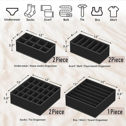 Simple Houseware Closet Underwear Organizer Drawer Divider Assorted 7 Pieces, Black
