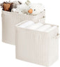 StorageWorks Narrow Storage Bins, Small Basket for Closet and Shelves, Rectangular Fabric Organizer with Handles, Toilet Paper Storage, Khaki and Beige Stripes, 2-Pack