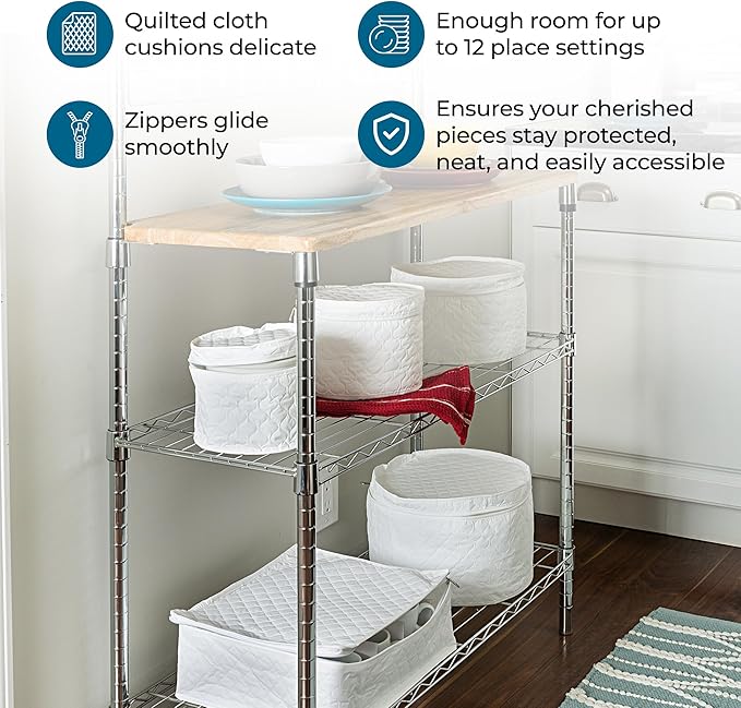 Honey-Can-Do Dinnerware Storage Containers Set, Perfect for Dish Storage, China Storage, and Cup Storage, Quilted Containers To Keep Your Heirlooms and Fine China Protected and Organized, 5-Piece Set