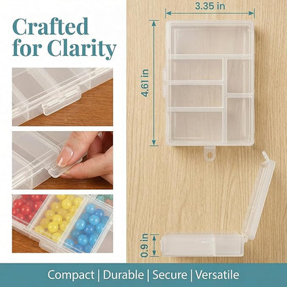 Small Bead Organizer Mini Box Plastic Divided Storage Container with 6 Compartments Craft Jewelry Boxes with Divider Travel Item Containers and Compartment Box for Beads and Accessories