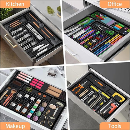 Spaclear Silverware Organizer Expandable Kitchen Utensil Drawer Organizer Large BPA Free Adjustable Cutlery Silverware Tray for Spoons Forks Knives Storage Divider for Kitchen Flatware 6-9 Slots Black