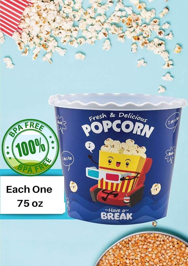 Modern Style Reusable Plastic Popcorn Containers / Popcorn Bowls Set for Movie Theater Night - Washable in the Dishwasher - (BPA Free-4 Pack) (Color: Yellow, Brown, Red/White and Blue Popcorn Boxes)