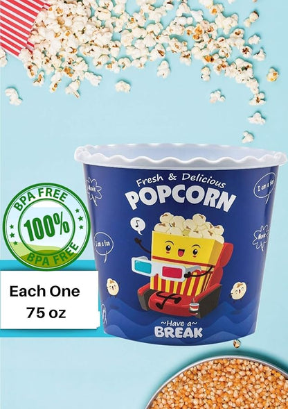 Modern Style Reusable Plastic Popcorn Containers / Popcorn Bowls Set for Movie Theater Night - Washable in the Dishwasher - (BPA Free-4 Pack) (Color: Yellow, Brown, Red/White and Blue Popcorn Boxes)