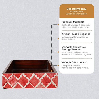 HANDICRAFTS HOME Handmade Moroccan Pattern 10x6 Towel Tray - Small Bathroom Tray, Guest Towel Holder, Decorative Napkin Holder, Bathroom Countertop Storage, Kitchen Hand Towel Holder Moroccan Red