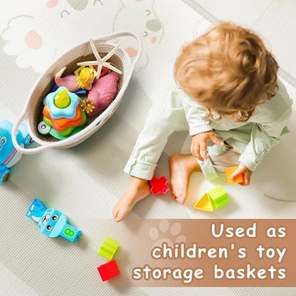 Small Woven Baskets for Organizing with Handle Cute Cotton Basket for Nursery Gift Dog Cat Toy Storage Basket for Toy Organizer-Brown