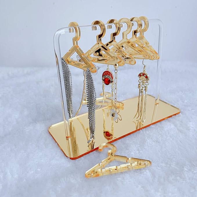 Earring Hanger Rack with 8 Mini Coat Hangers, Acrylic Earring Holder Display Stand, Ear Studs Hanging Earrings Organizer For Women Girls, Yellow