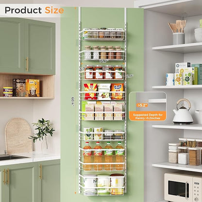 TOPCJ Over the Door Pantry Organizer,8-Tier Adjustable Heavy Duty Metal Hanging Storage Rack,Wall Mount Spice Shelf for Kitchen Bathroom Laundry Organization