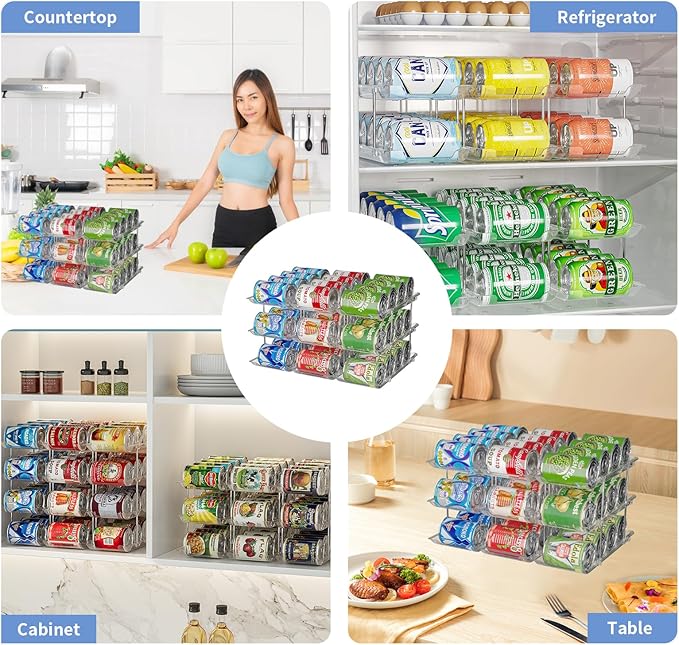 Jsyrjing Can Organizer for Pantry, Modular 3-Tier Can Dispenser, Flexible Combination Design, Clear Extra-Thick Durable Storage Rack for 36 Cans, Stackable for Cabinet, Pantry, Fridge, Countertop