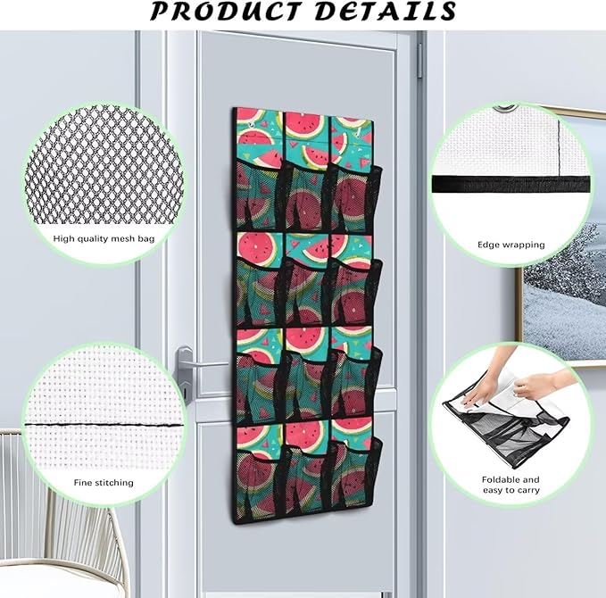 Watermelon Over the Door Shoe Organizer 12 Large Pockets Hanging Shoe Rack for Closet Organizers and Storage Sturdy Oxford Fabric Shoe Hanger