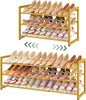 FAVOOSTY 3-Tier Expandable Shoe Rack, Adjustable Shoe Shelf Storage Organizer Space Saving Metal Free Standing Shoe Rack for Entryway Closet Doorway, Gold