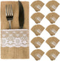 TM 100 Pack Natural Burlap Cutlery Holder Pouch Bag 4x8.5 Inch with Lace Silverware Napkin Holders Wedding Party Bridal Shower Table Setting Table Decoration