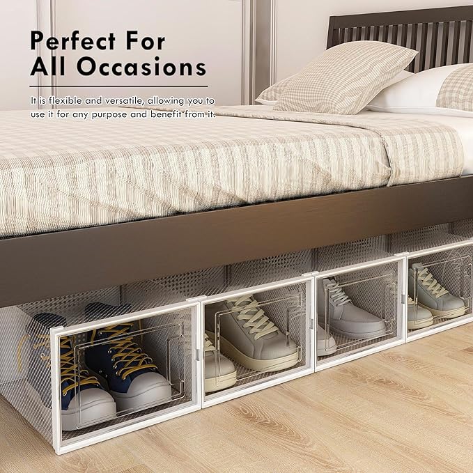 Clear Storage Bins, 6 Pack Stackable Plastic Shoe Boxes with Lids, Ideal for Closet Organization & Display (Medium)
