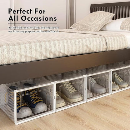 Clear Storage Bins, 6 Pack Stackable Plastic Shoe Boxes with Lids, Ideal for Closet Organization & Display (Medium)