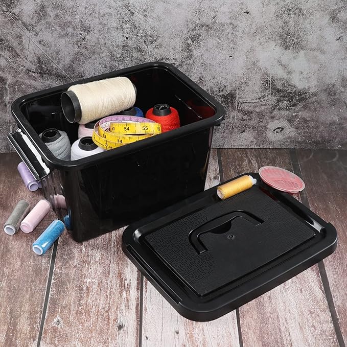 6L Plastic Storage Boxes, 6 Pack Black Storage Bins with Lids