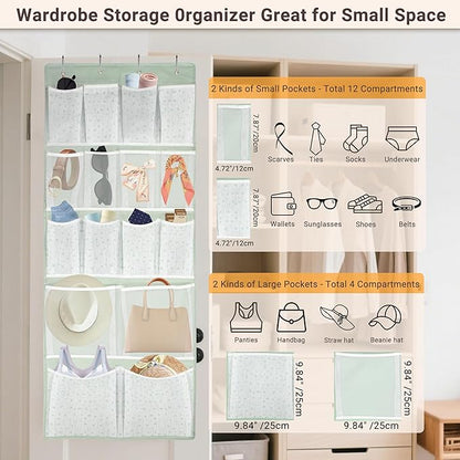 16 Pockets- Over Door Hanging Storage Organizer with 4 Kinds Pouch,Behind Closet Hanging Shelf Holder for Sock,Hat,Underwear,Travel Outfit,Shoes,Back of Door Space-saving Organization for Home,Dorm,RV