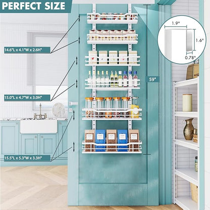 Eastherry Over The Door Pantry Organizer，6-Tier Over The Door Organizer with Adjustable Basket，Metal Hanging Pantry Organizers and Storage for Kitchen, Back of Door Seasoning Rack (White)