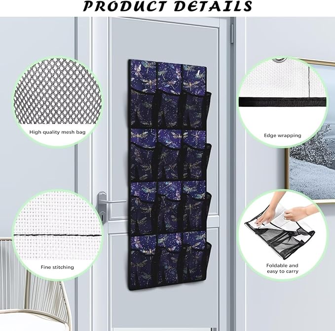 12 Large Pockets Over the Door Shoe Organizer Dragonfly Hanging Shoe Rack for Closet Foldable Shoe Hanger for Space Saving