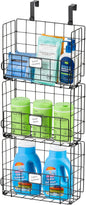 IRIS USA Over The Door Organizer, 3 Pack, Hanging or Wall Mounted Metal Wire Basket, Spice Rack Bathroom Cabinet Closet Laundry Pantry Door Organizer, Wall Baskets, Durable Easy Assembly, Black
