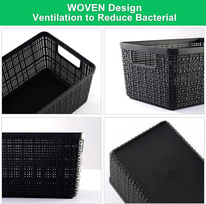 6 Pack Plastic Storage Baskets With Lids,Black Breathable Stackable Storage Bins,Small Storage Containers,for Organizing Storage Baskets on Desktops,Closets,Playrooms,Classrooms,Offices