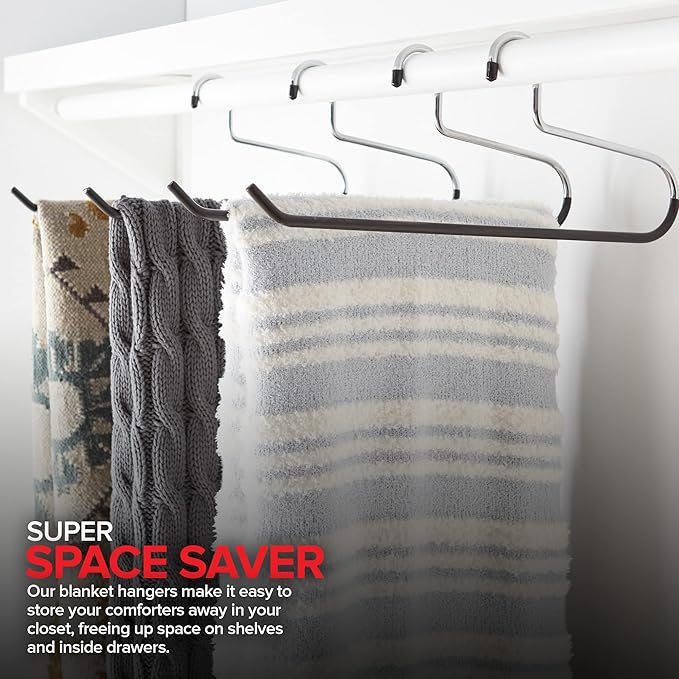Blanket Hangers (12 Pack) - Stainless Steel Quilt Hangers with Vinyl Non-Slip Coating - Holds Up to 40 Lbs - Heavy Duty for Closet Storage, Comforters, Bedding, Towels, Rugs - Stock Your Home