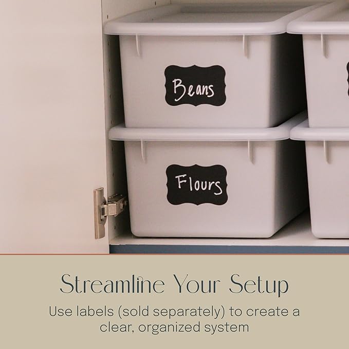 Cubby Storage Bins with Lids, 10-Pack Stackable Plastic Organizer Containers for Pantry, Office, Garage - Nestable with Handles, Light Grey
