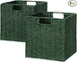 Vagusicc Wicker Storage Basket, Set of 2 Hand-Woven Paper Rope Wicker Baskets, Foldable Cube Storage Bins, Square Storage Baskets for Organizing Shelves & Decor, Green (11″×11″×11″)