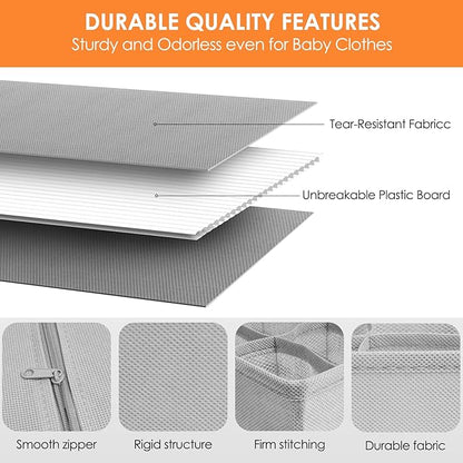 Criusia 12 Pack Sock Underwear Drawer Organizer Dividers, 116 Cells Fabric Foldable Dresser Closet Organizers and Storage Bins for Baby Clothing, Women Men Underwear Socks, Bra, Ties, Scarf