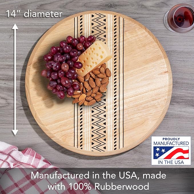 CounterArt Tribal Decorative Round Light Natural Wood Lazy Susan Turntable 14" Diameter Condiment Caddy, Cheese Server, Cake Plate, Spice Organization