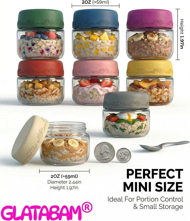 2 OZ Salad Dressing Jar 8 Pack, Airtight Leakproof Bulk Small Glass Sauce Jar with Lids, Reusable for Lunch Box, Bento, Travel & Meal Prep (2 OZ-8Pack)