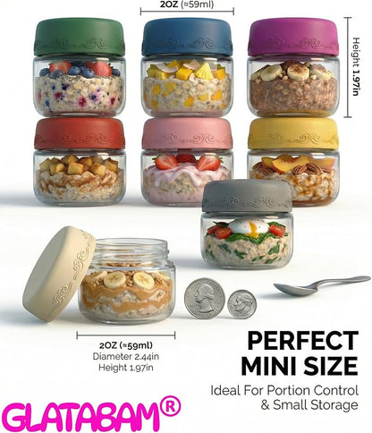 2 OZ Salad Dressing Jar 8 Pack, Airtight Leakproof Bulk Small Glass Sauce Jar with Lids, Reusable for Lunch Box, Bento, Travel & Meal Prep (2 OZ-8Pack)