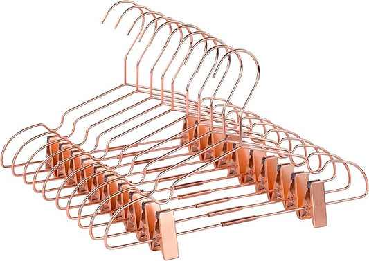 50 Pack 13" Rose Copper Gold Shiny Metal Wire Clothes Hangers with Clips for Shirts Coat Storage & Display