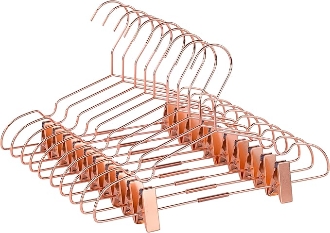 10Pack Koobay 13" Rose Copper Gold Shiny Metal Wire Top Clothes Hangers With Clips for Shirts Coat Storage & Display